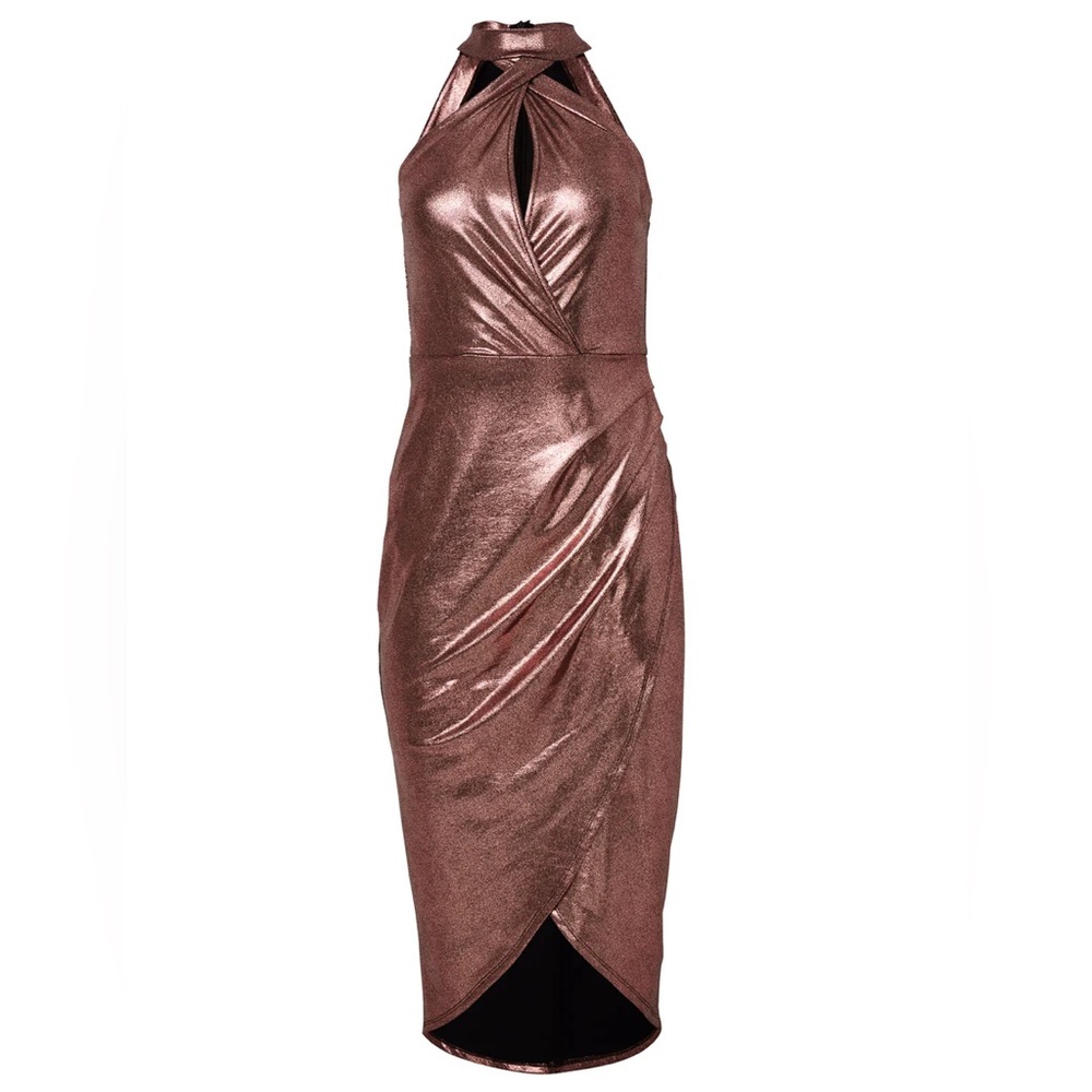 Venus Metallic Shimmer Midi Dress Women’s Size XL Halter Neckline Cocktail Sexy